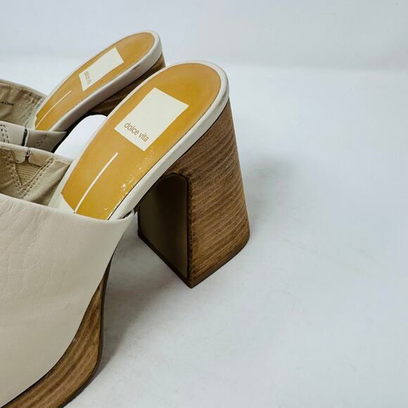 Dolce Vita Lukas Leather Peep Toe Slip-On Platform Block Heel Sandals Size 8.5 - Picture 5 of 14